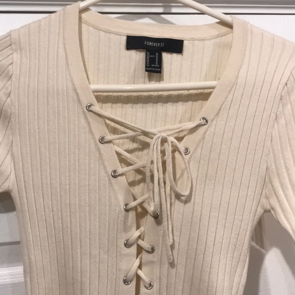 Forever 21 Cream Lace- Up Bodysuit - Picture 2 of 4